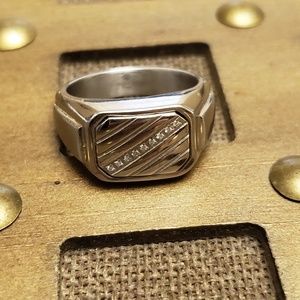 Mens stainless steel diamond ring